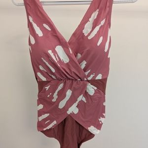 Pink Criss-cross Front Open Back One-piece Swimsuit